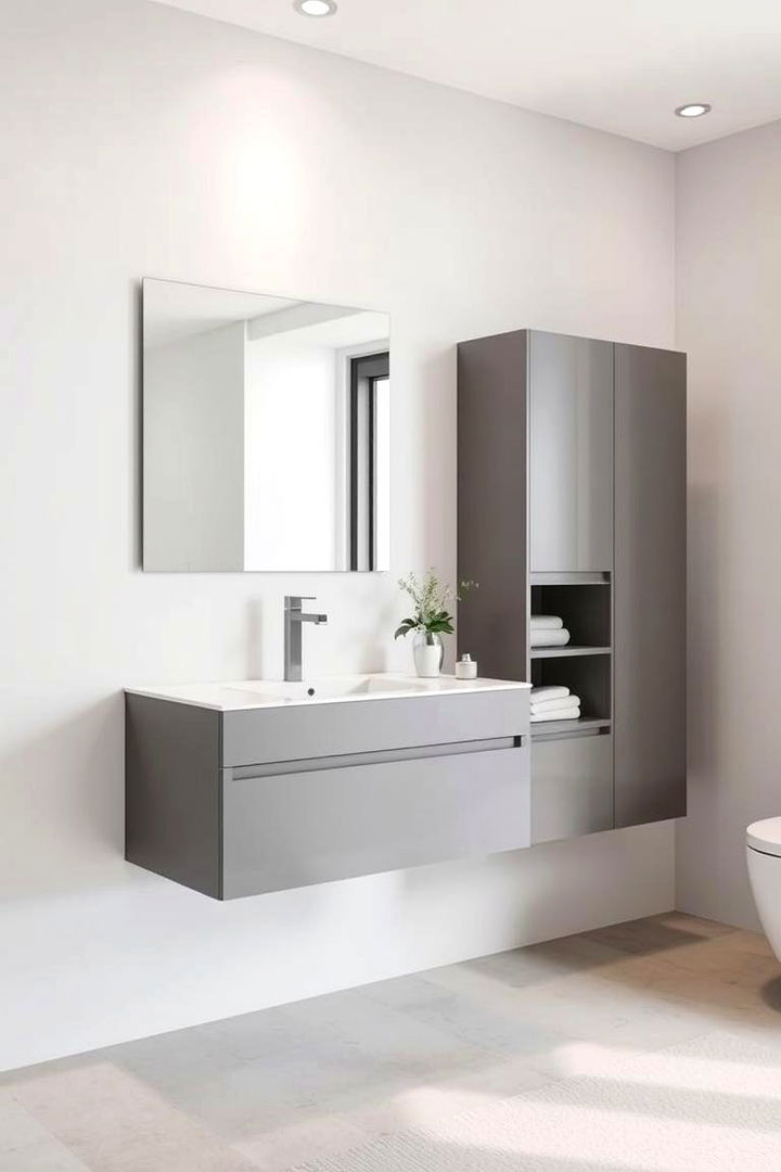 Contemporary Floating Grey Vanity - 22 Grey Bathroom Vanity Design Ideas
