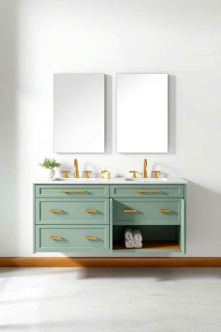 Contemporary Floating Vanities - 22 Green and Gold Bathroom Ideas
