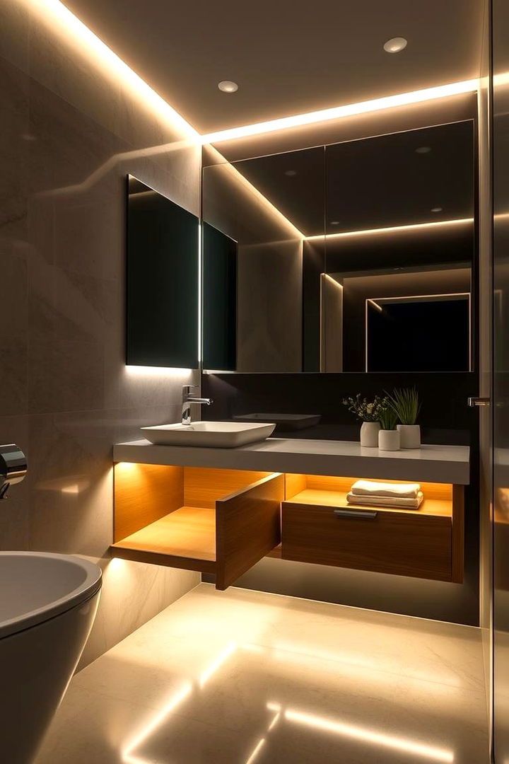 Contemporary Floating Vanity with LED Accents - 22 Floating Vanity Bathroom Ideas