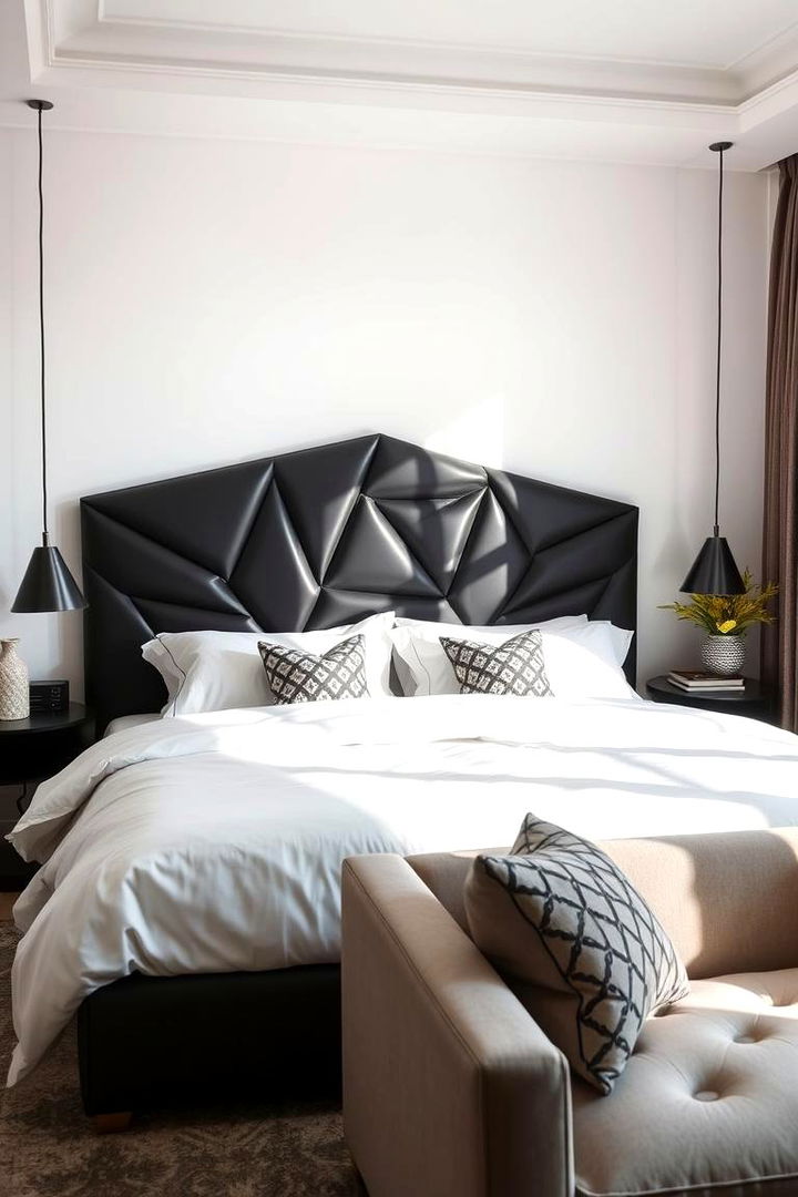 Contemporary Geometric Black Headboard - 22 Black Headboard Bedroom Ideas