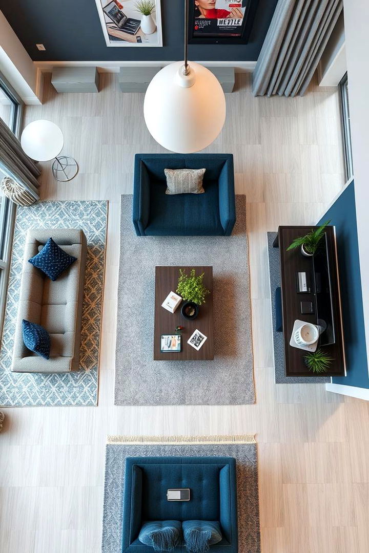 Contemporary Geometric Flair - 22 Blue and Grey Living Room Ideas