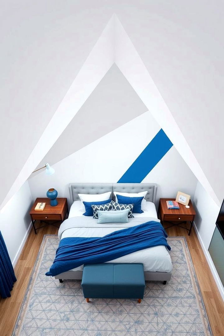 Contemporary Geometric Focus - 22 Blue and White Bedroom Ideas