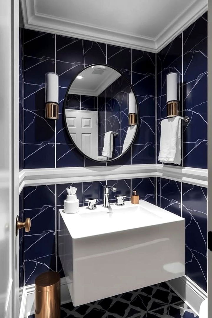 Contemporary Geometric Patterns - 22 navy blue powder room ideas