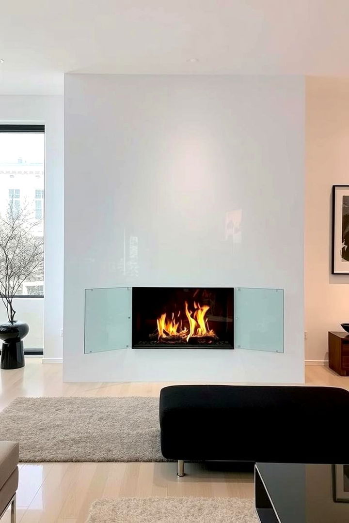 Contemporary Glass Enclosed Design - 22 Living Room Fireplace Ideas