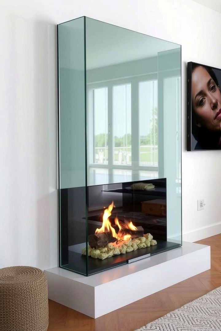 Contemporary Glass Surround - 22 Floor to Ceiling Fireplace Ideas