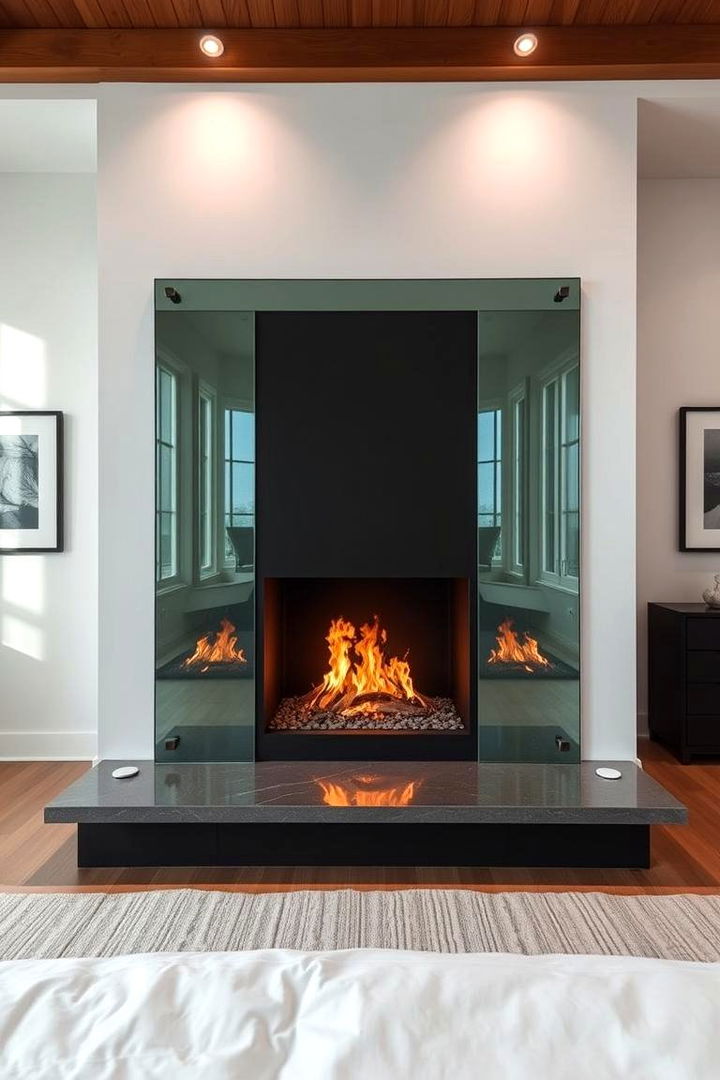Contemporary Glass Surround - 22 Bedroom Fireplace Ideas
