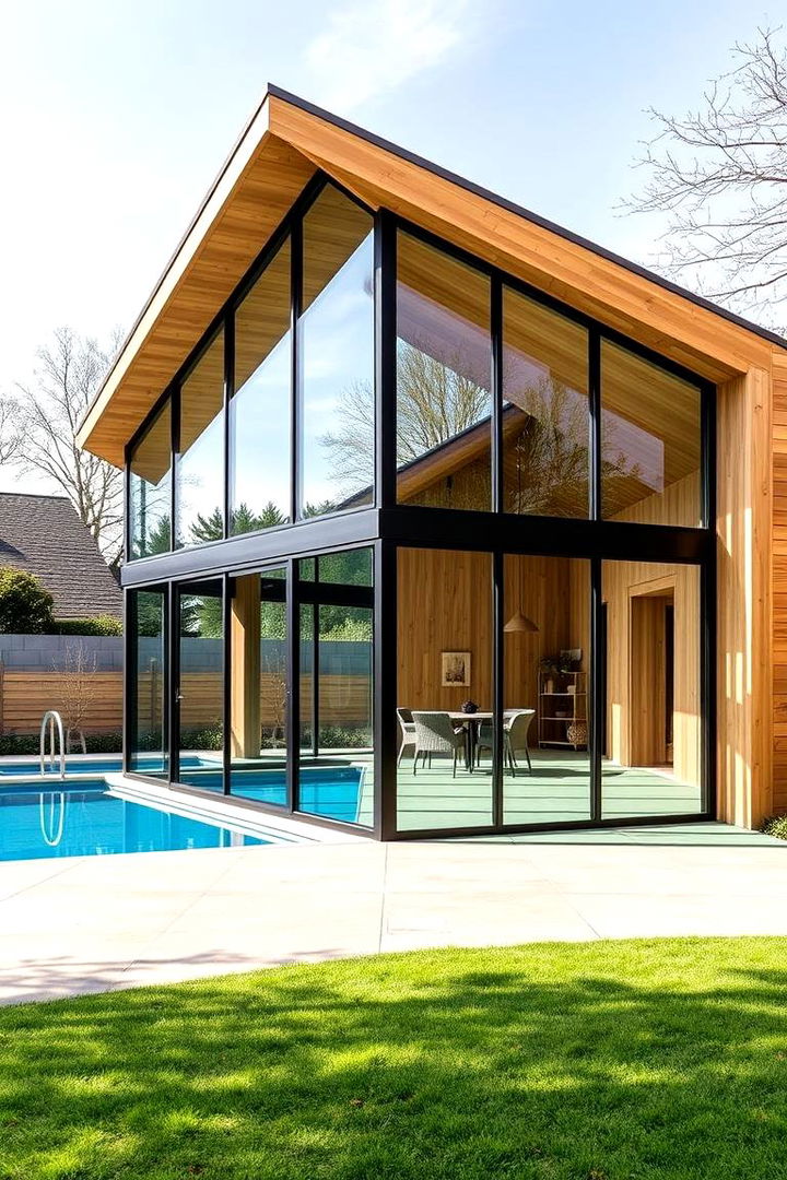 Contemporary Glass and Wood Shed - 22 Pool Shed Ideas