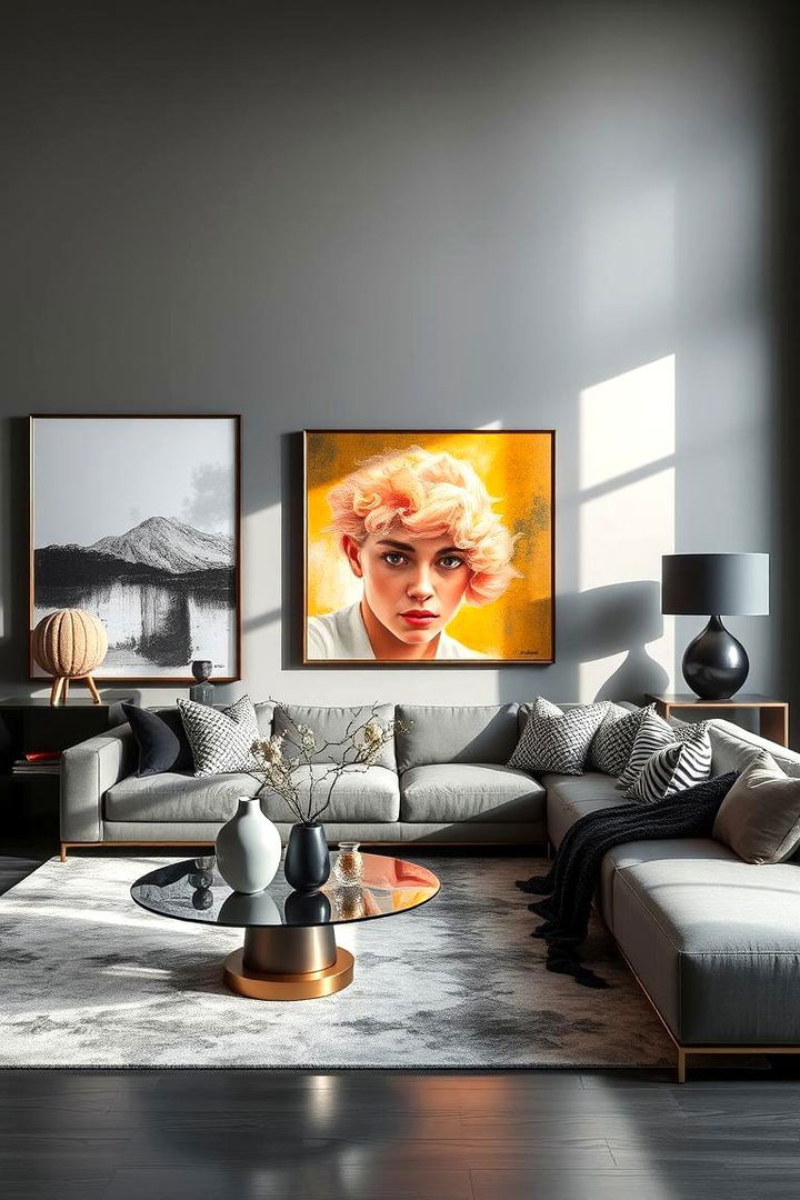 Contemporary Grey with Artful Pieces - 22 Grey Living Room Ideas