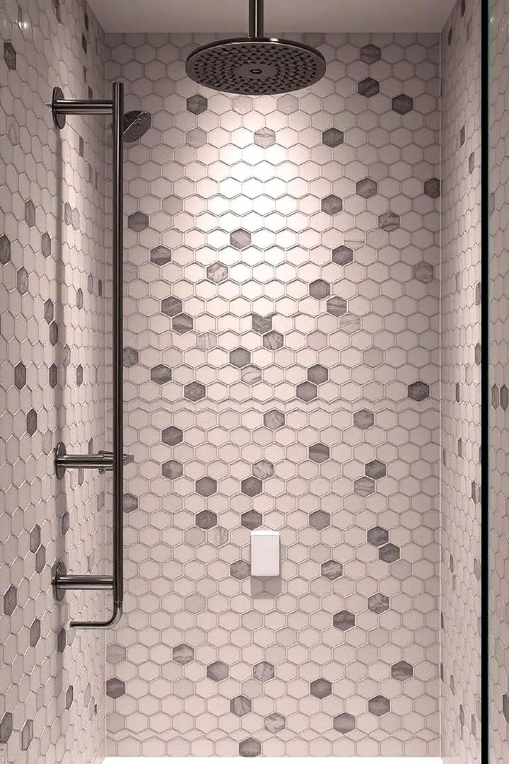 Contemporary Hexagon Tiles - 22 Walk-in Shower Tile Ideas