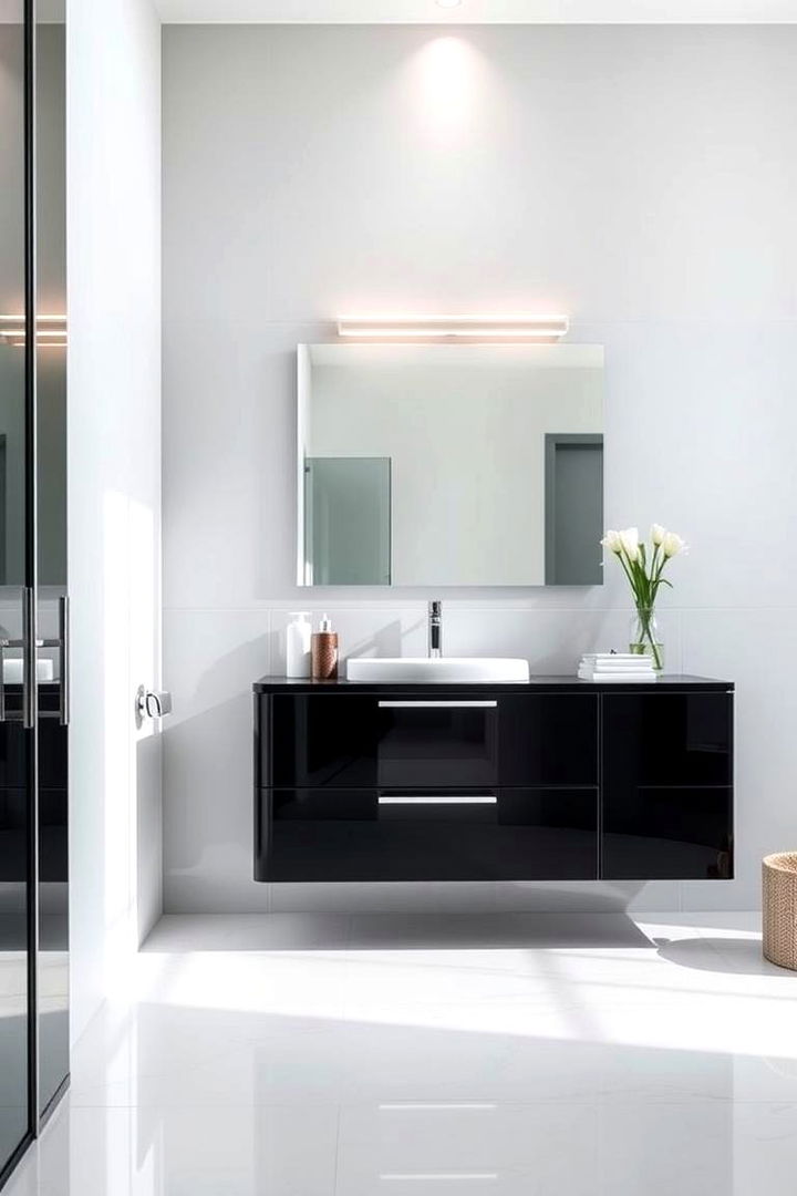 Contemporary High Gloss Finish - 22 Black Vanity Bathroom Ideas