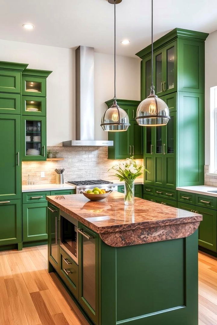 Contemporary Island Statement - 22 Green and Brown Kitchen Ideas