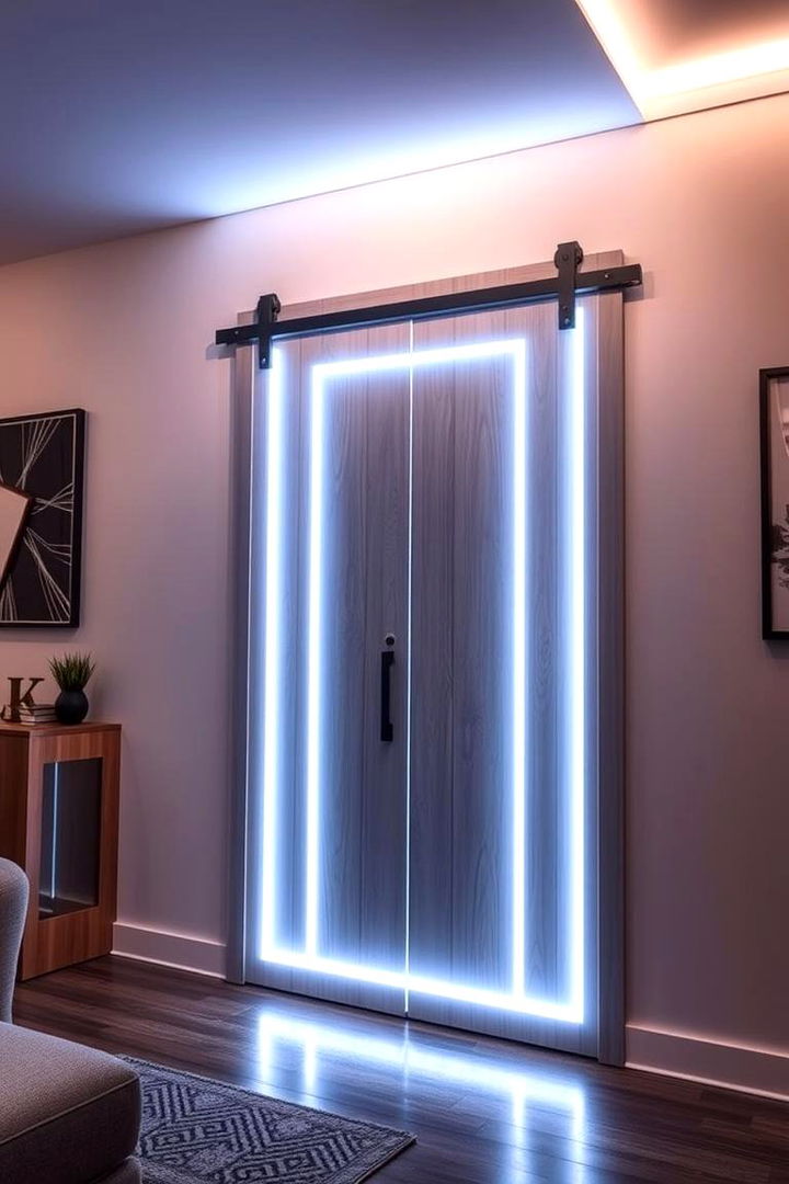 Contemporary LED Lit Barn Doors - 22 Barn Door Ideas