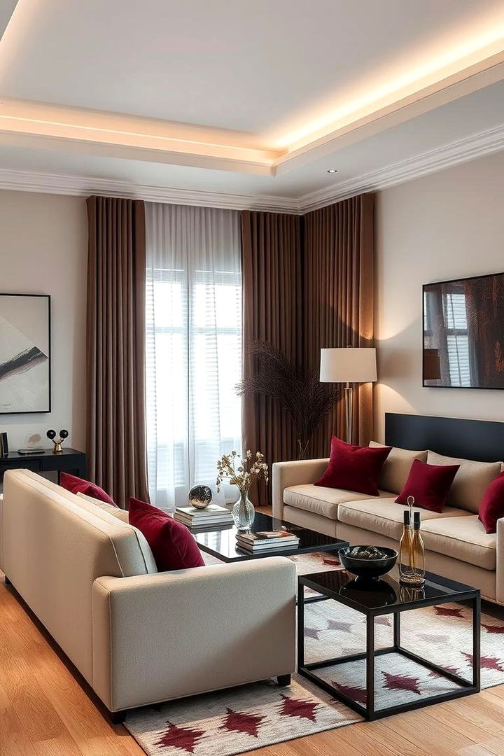 Contemporary Luxe with Burgundy Hints - 22 Burgundy Living Room Ideas