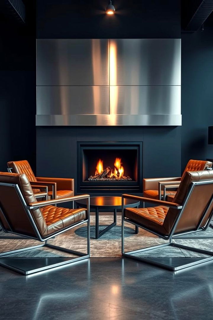 Contemporary Metal and Leather Ensemble - 22 Fireplace Seating Ideas