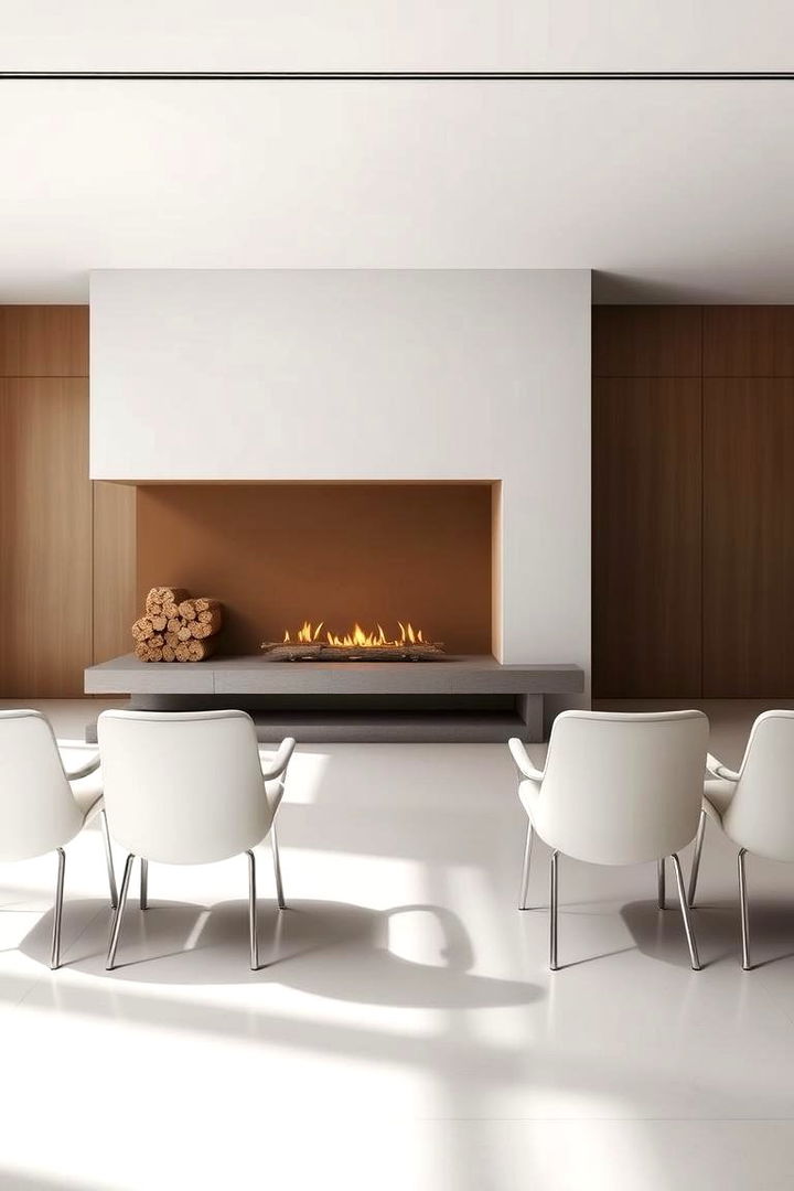 Contemporary Minimalist Display - 22 Chairs in Front of Fireplace Ideas