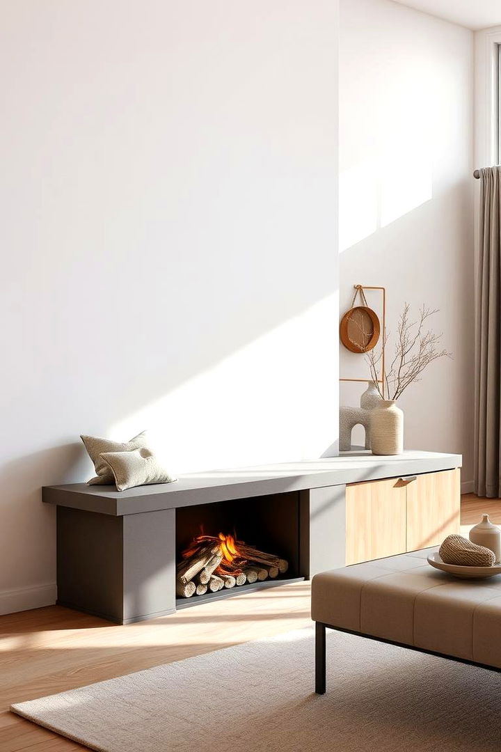 Contemporary Minimalist Fireplace Bench Designs - 22 Fireplace Bench Ideas