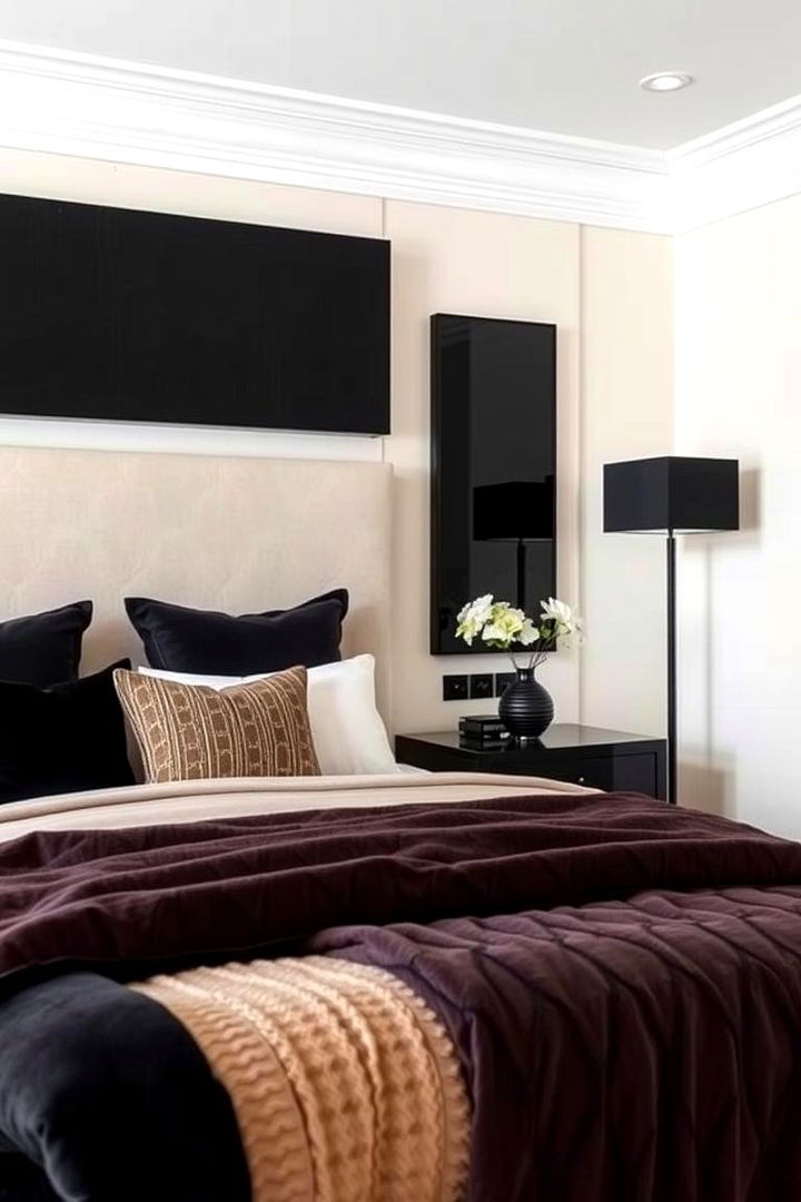 Contemporary Monochrome Layering - 22 Cream and Black Bedroom Ideas