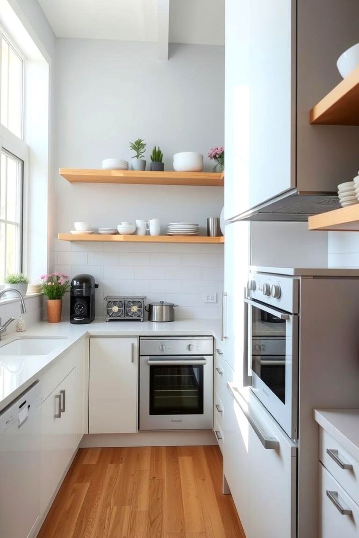 Contemporary Open Shelf White Kitchen - 22 Kitchen With White Appliances Ideas