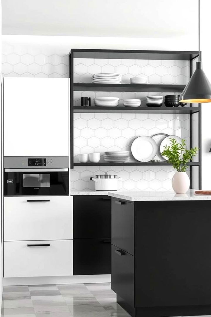 Contemporary Open Shelving - 22 Black and White Kitchen Ideas
