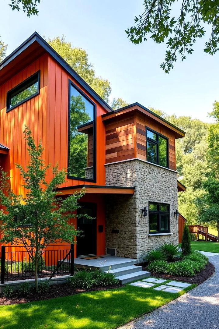 Contemporary Orange with Natural Materials - 22 Orange House Exterior Ideas
