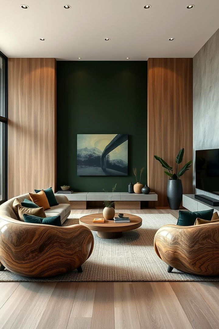 Contemporary Organic Forms - 22 Dark Green Living Room Ideas