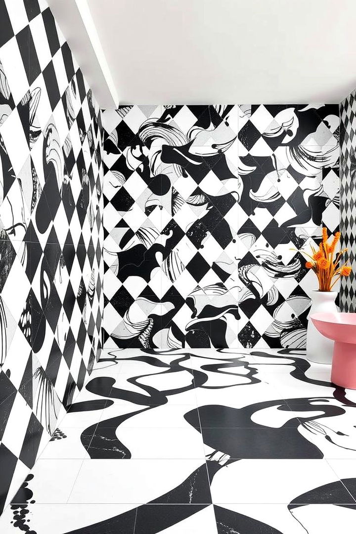 Contemporary Pattern Play - 22 Black and White Bathroom Tile Ideas