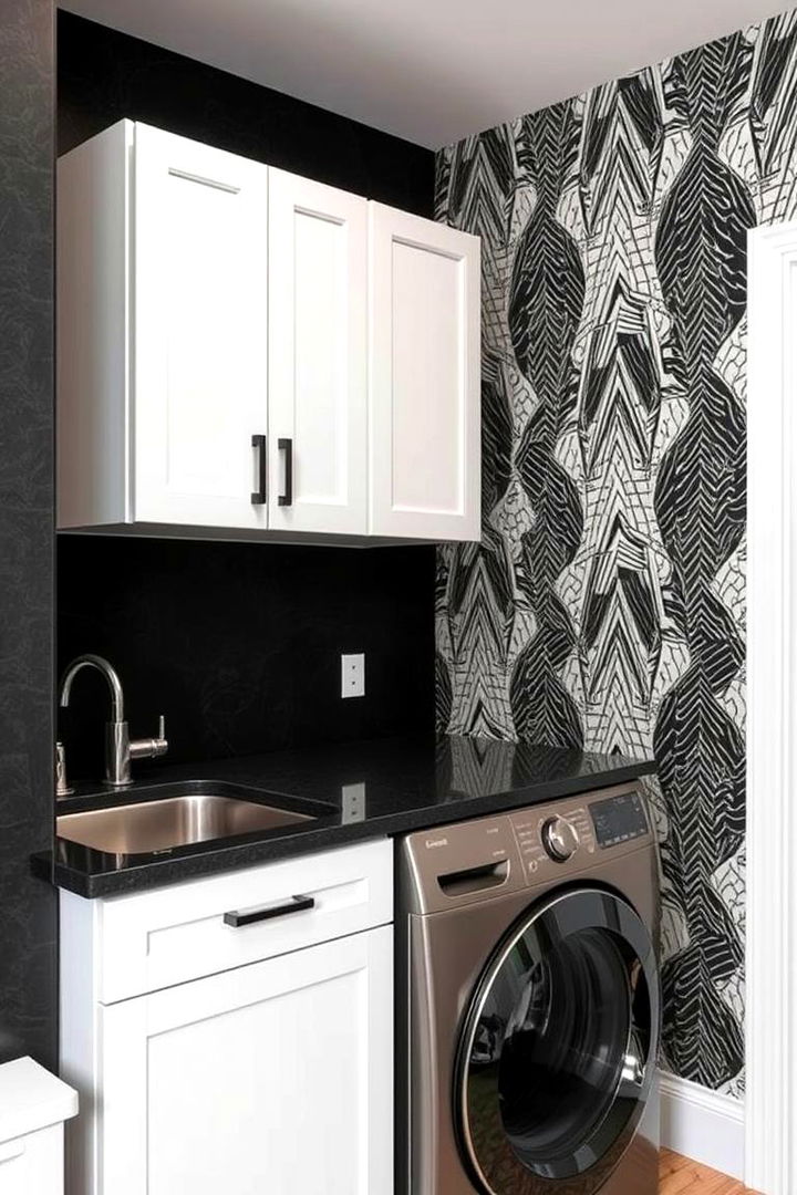 Contemporary Patterned Walls - 22 black laundry room ideas
