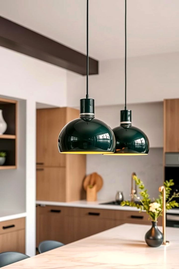 Contemporary Pendant Lighting in Dark Green - 22 Dark Green Kitchen Ideas