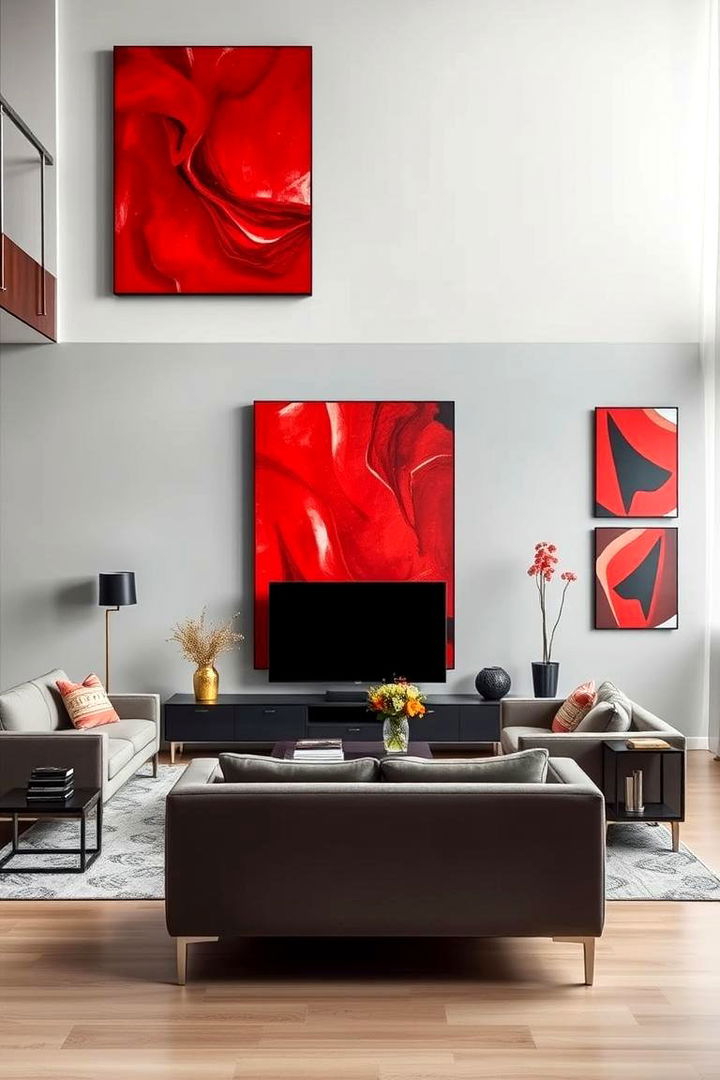 Contemporary Red Artwork Showcase - 22 Red and Grey Living Room Ideas