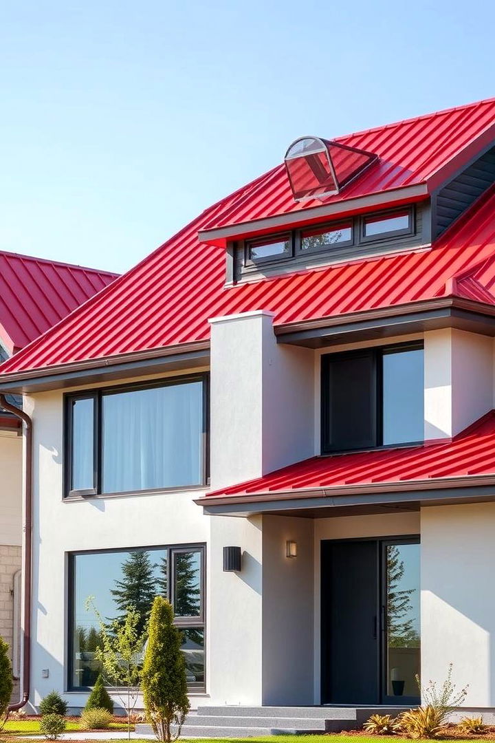Contemporary Red Metal Roofing - 22 Dark Red House Exterior Ideas