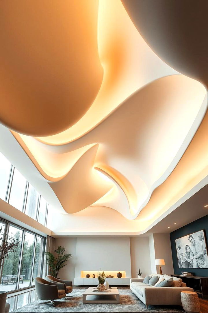 Contemporary Sculptural Curves - 22 Pop Ceiling Design Ideas