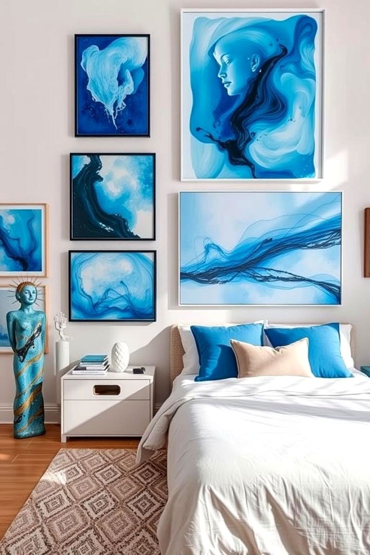 Contemporary Sky Blue Art Displays - 22 Sky Blue Bedroom Ideas