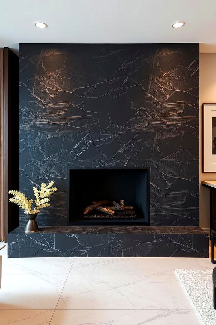 Contemporary Sleek Black Stone Fireplace - 22 Black Stone Fireplace Ideas