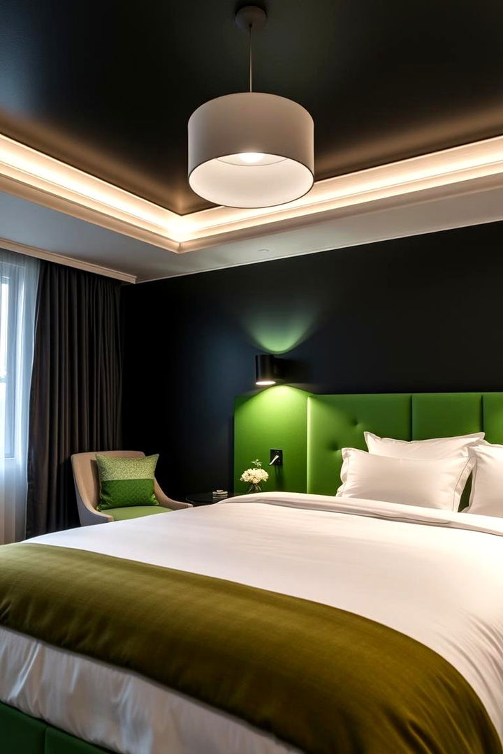 Contemporary Statement Lighting - 22 Black and Green Bedroom Design Ideas