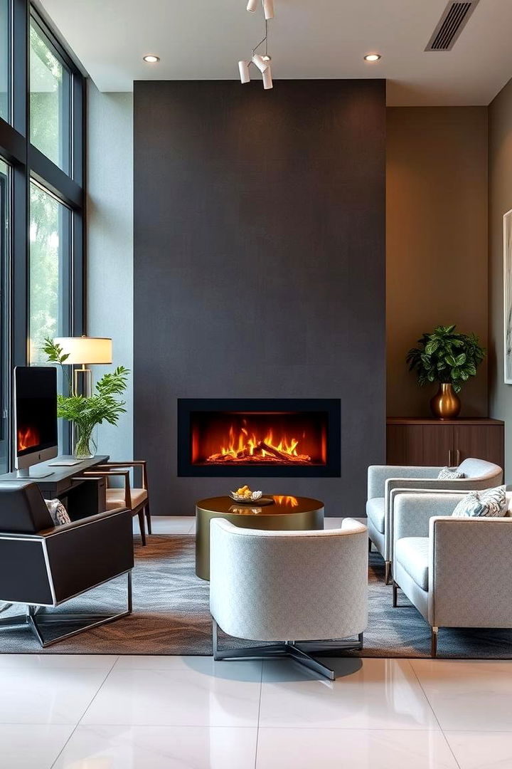 Contemporary Statement with Vintage Fire Feature - 22 Home Office With Fireplace Ideas