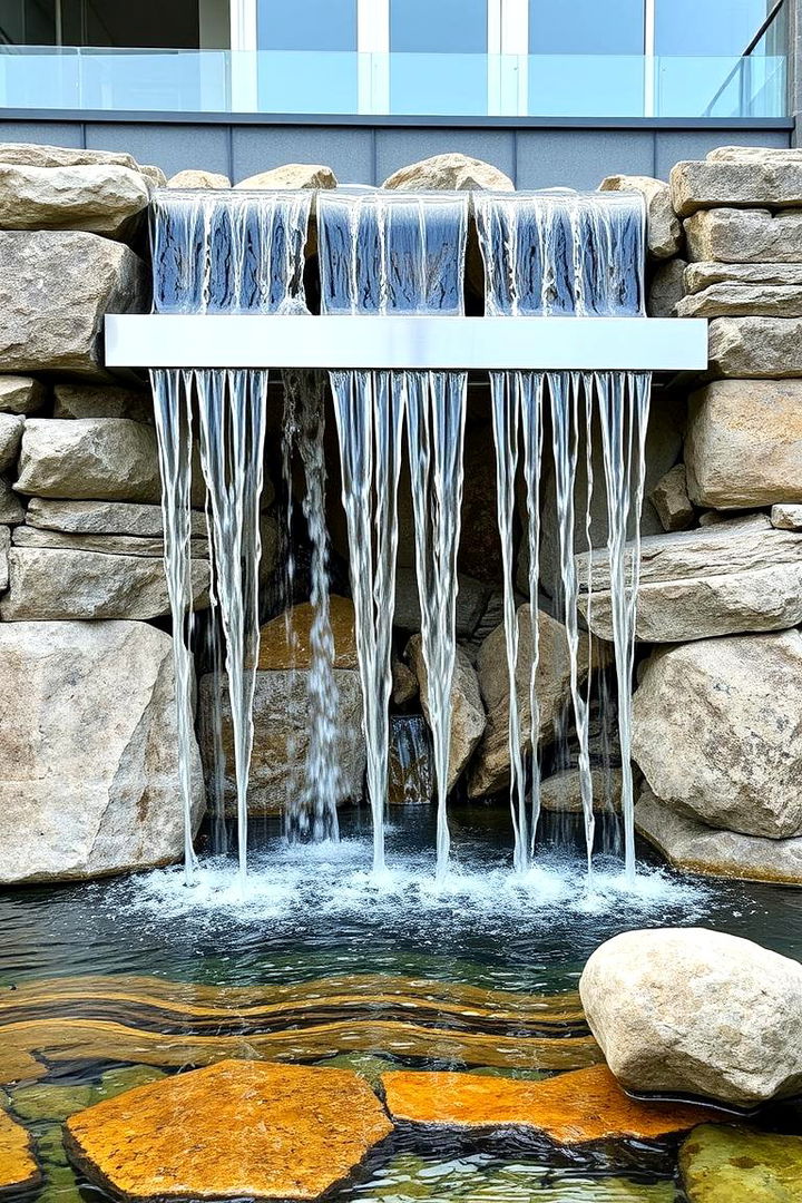 Contemporary Steel Accented Fall - 22 Pondless Waterfall Design Ideas