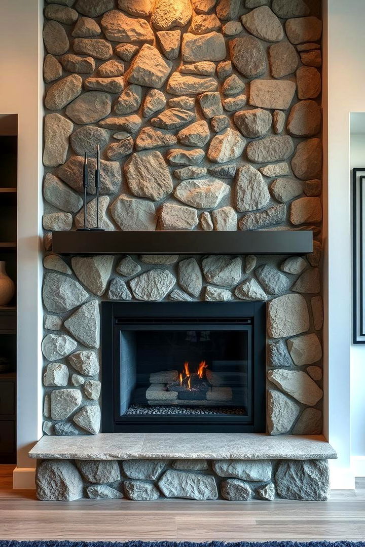 Contemporary Stone and Metal Blend - 22 Stone Fireplace Ideas