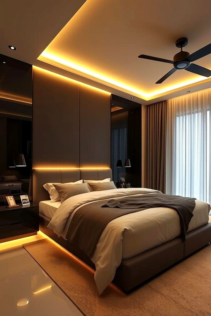Contemporary Technology Integration - 22 Black and Gold Bedroom Ideas