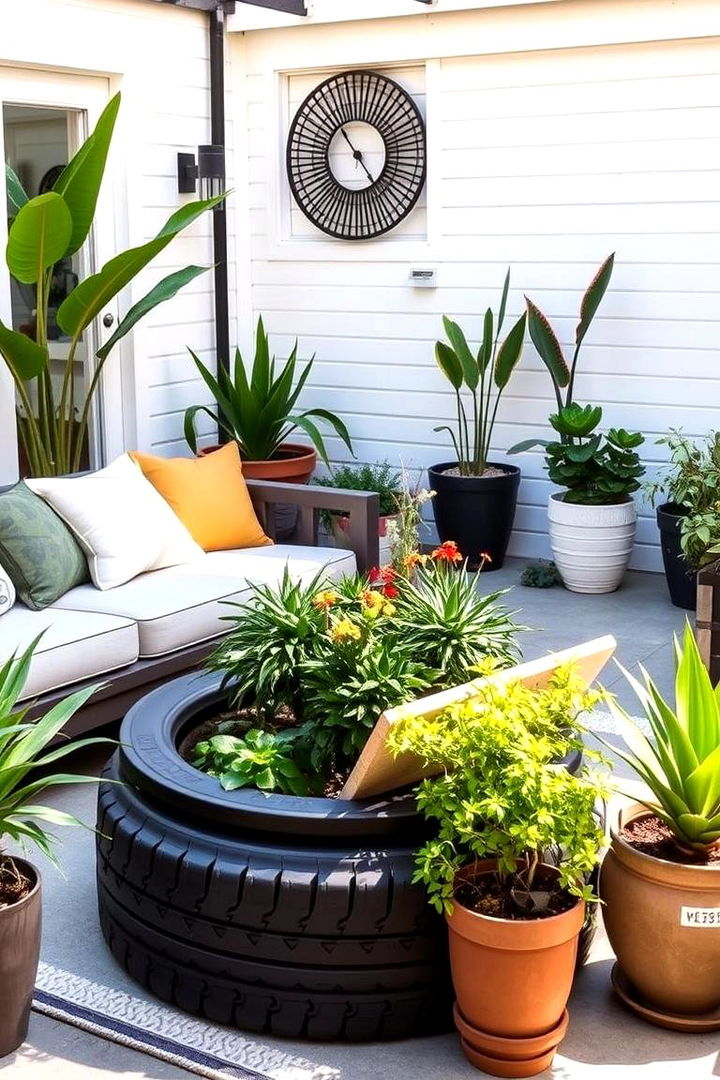 Contemporary Tyre Planter Furniture - 22 Recycled Tyre Garden Art Ideas
