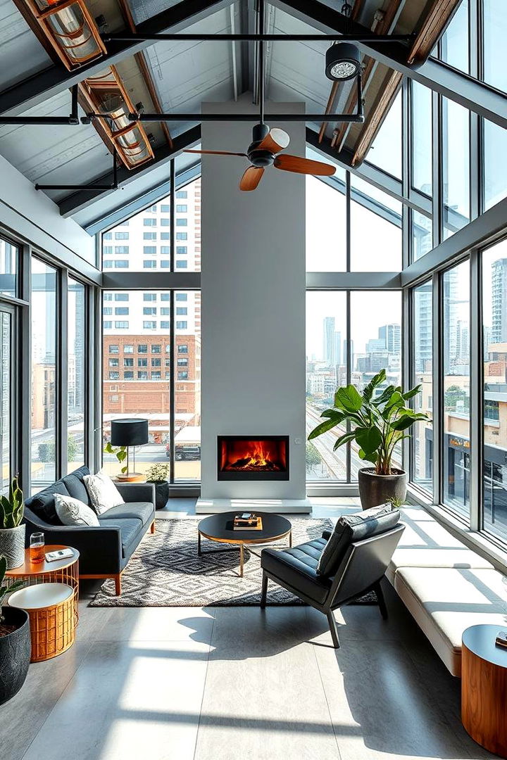 Contemporary Urban Charm Sunroom - 22 Sunroom With Fireplace Ideas