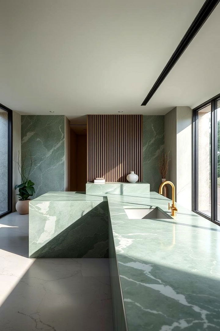 Contemporary Zen with Green Marble - 22 Green Marble Countertop Design Ideas