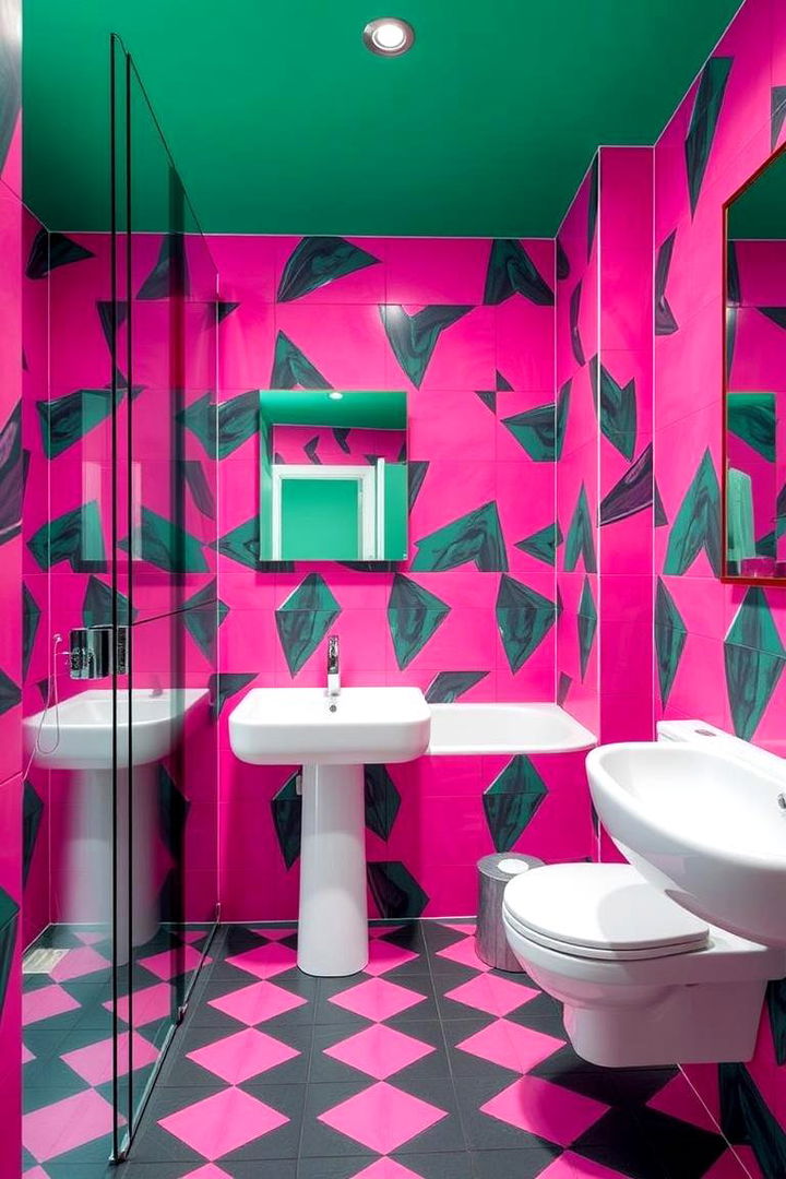Contemporary with Graphic Patterns - 22 Pink and Green Bathroom Design Ideas