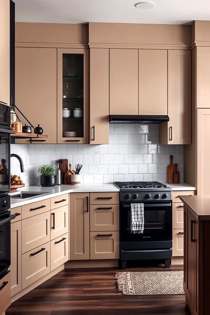 Contrast With Dark Accents - 22 Kitchens With Beige Kitchen Cabinets