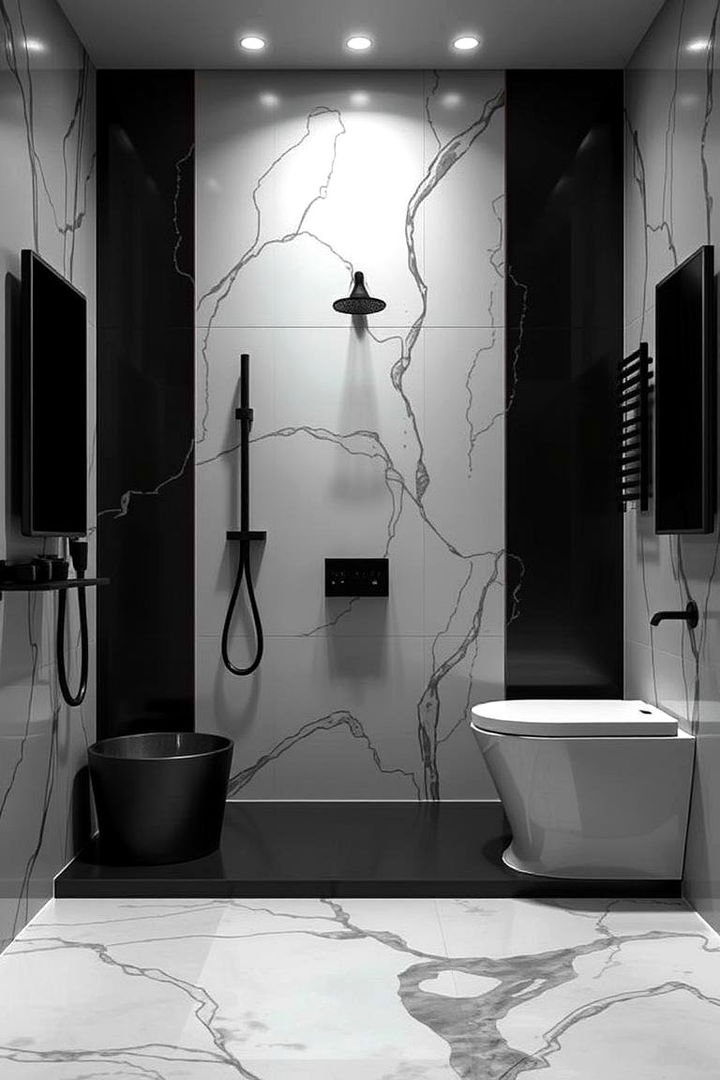 Contrast with Dark Accents - 22 Wet Room Ideas