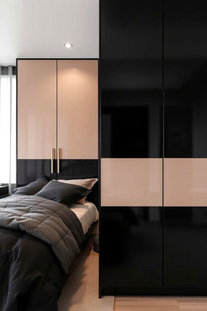 Contrast with Matte and Gloss Finishes - 22 Black and Beige Bedroom Design Ideas