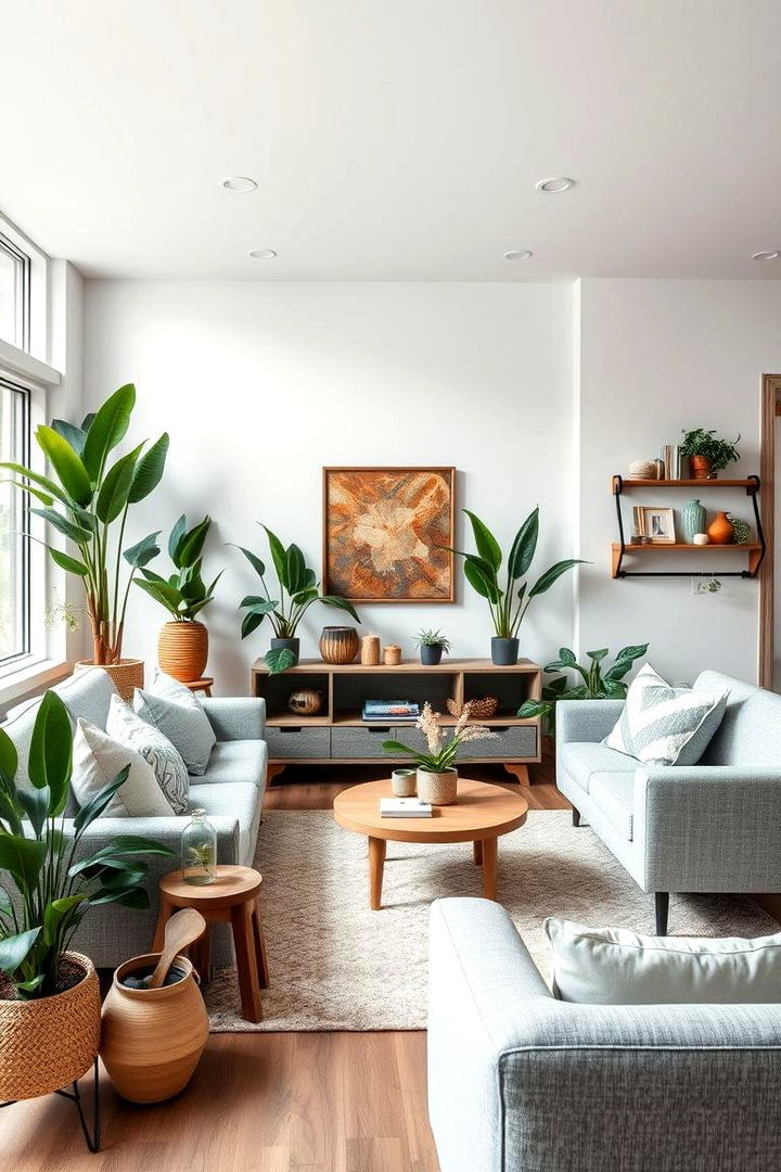 Contrast with Natural Elements - 22 Grey and White Living Room Ideas