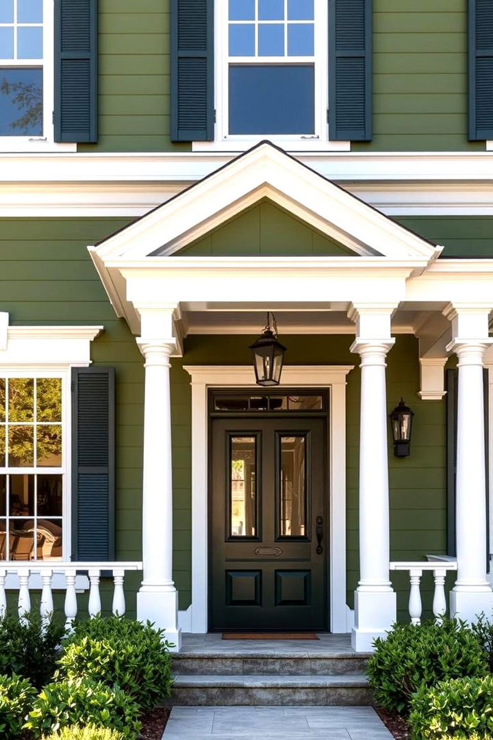Contrast with White Trim Accents - 22 Olive Green House Exterior Ideas