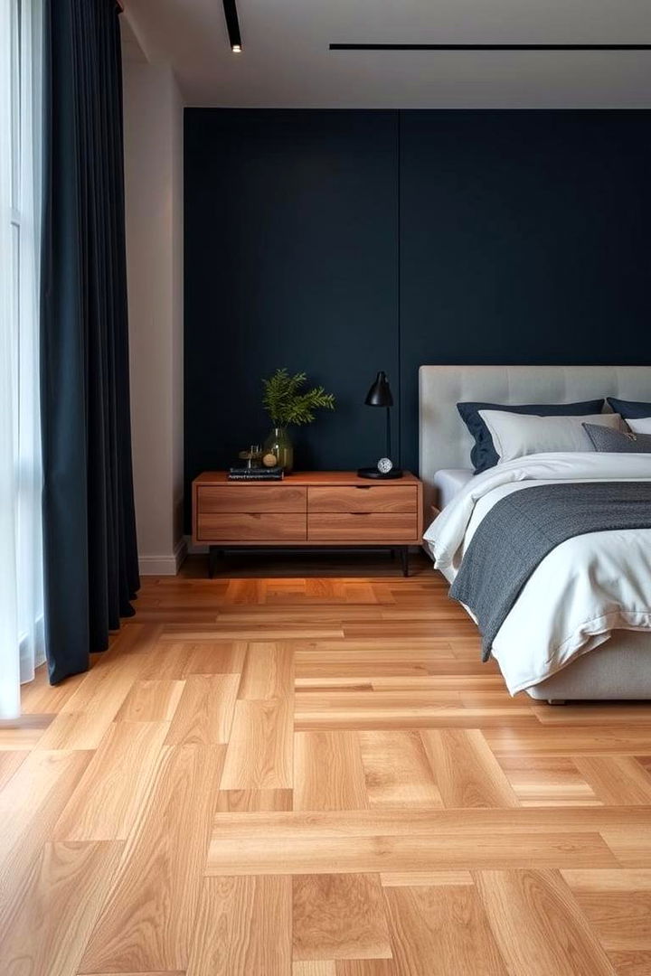 Contrasting Flooring for Navy Bedrooms - 22 Navy Blue Bedroom Ideas