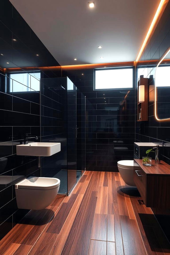 Contrasting Natural Elegance - 22 Black and Wood Bathroom Ideas
