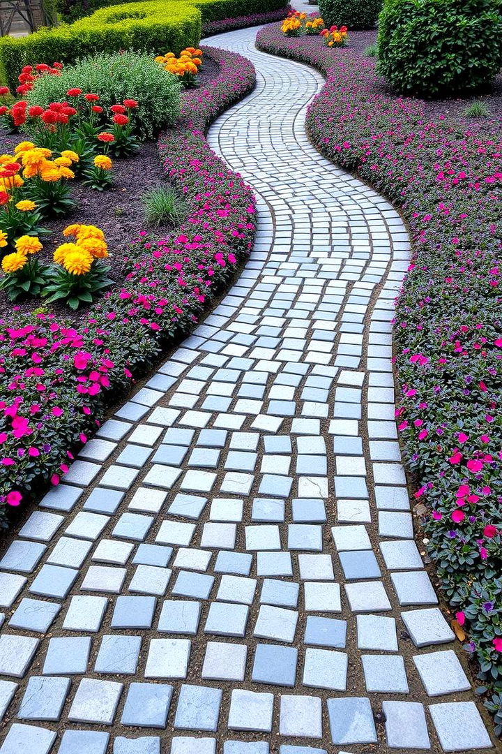 Contrasting Surrounds Pathway - 22 Cobble Stone Walkway Ideas